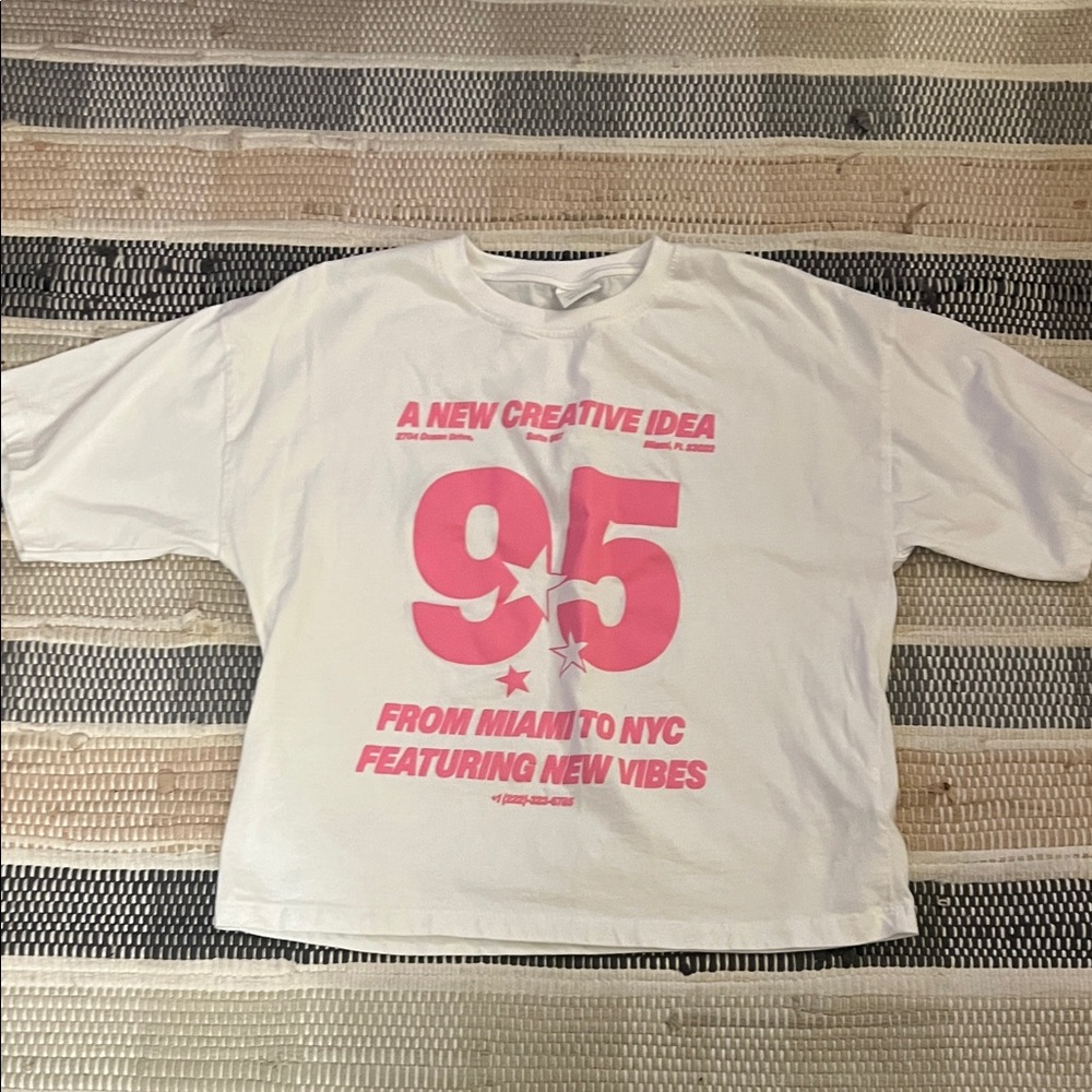 Zara White and Pink Graphic Tee size 14